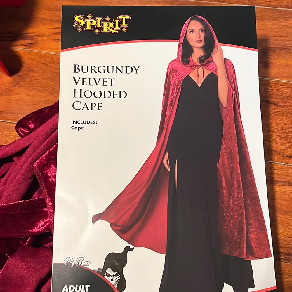 Spirit Burgundy Velvet Hooded Cape one size